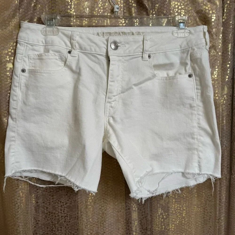 American Eagle Stretchy Raw Hem Midi Shorts 6" Inseam Size 14 Flawed